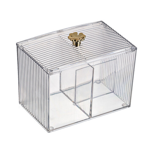 Porta-cotonetes para quarto, totalmente transparente e feito de material resistente que oferece estilo e funcionalidade.