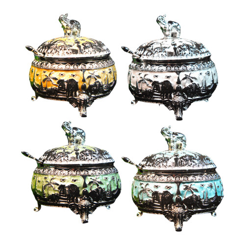 Functional Alloy Sugar Vessel with Spoon Decorative-silver blue 1