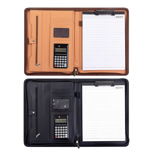 Zippered PU Conference Folder with 12 Digit Calculator-Black 1
