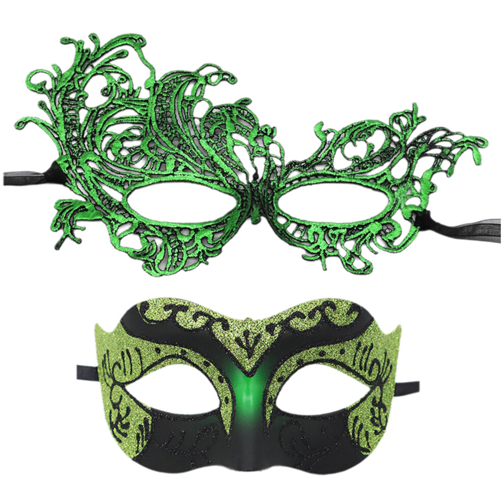 2Pcs Elegant Couple Masquerades Party Mask Stylish-green suit-image-OPC-PNH9MSN-NEW