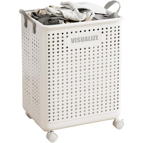 42L Foldable Laundry Basket On Wheels Fold Laundry Storage Bin Hamper For Clothes