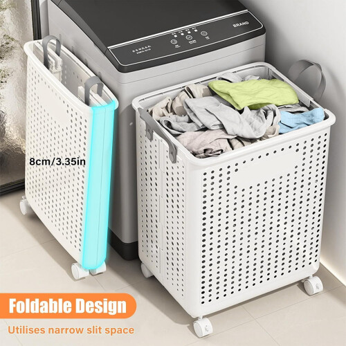 42L Foldable Laundry Basket On Wheels Fold Laundry Storage Bin Hamper For Clothes 1