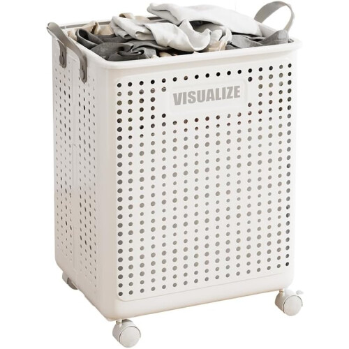 42L Foldable Laundry Basket On Wheels Fold Laundry Storage Bin Hamper For Clothes 2