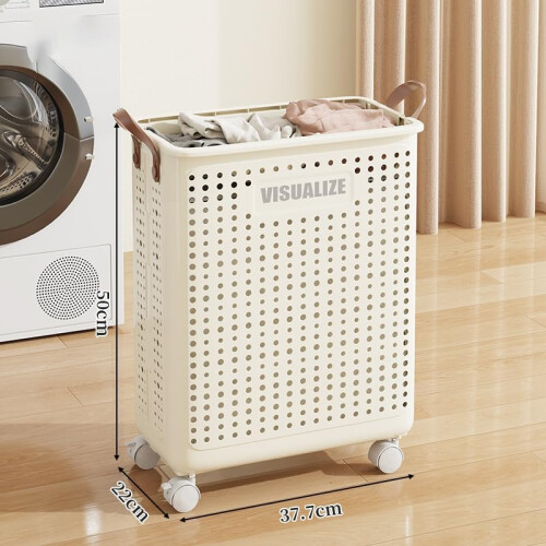 42L Foldable Laundry Basket On Wheels Fold Laundry Storage Bin Hamper For Clothes 1