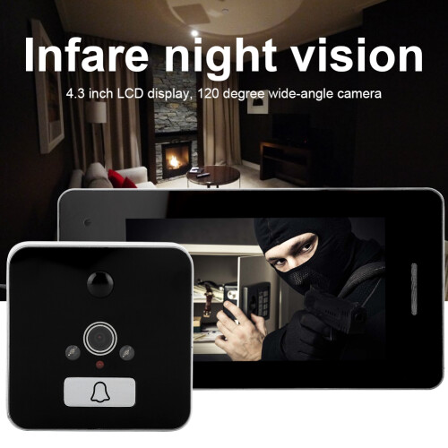 Visualizador de porta digital portátil e com design simples, tela LCD de 4,3 polegadas com ângulo amplo de 120 graus para visualização completa. 1