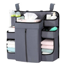 Baby Bed Hanging Adjustable Straps 6Pocket Diaper Toy Storage Fabric Crib Organizer Fits Most Cribs Dark Gray