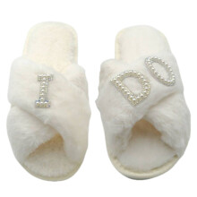 Women Plush Slippers Comfortable Wedding Slippers Shoes-I DO L
