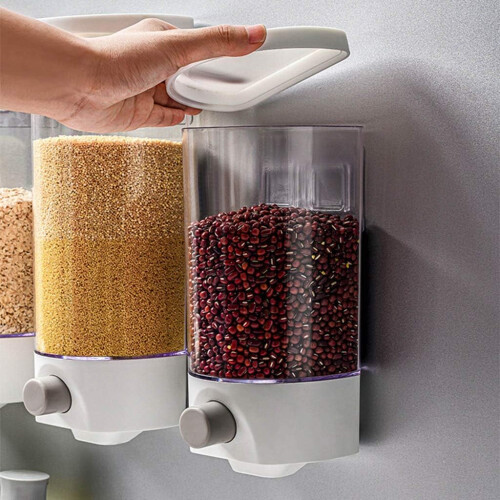 Wall Mounted Automatic Rice Cereal Dispenser Transparent Grain Storage Box Kitchen Food Storage Ref: 9638 1