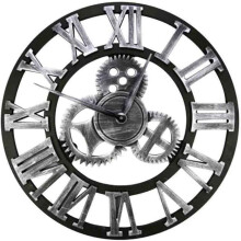 Handmade 3D Gear Design Wall Clock, Aged Look Industrial Design Antique Silver Finish Rustic Vintage Wall Clock With Decorative Fixed Gears, Roman Num