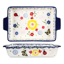 Ceramic Casserole Dish Bakeware With Handles, Flower Butterfly Ladybug Pattern, OvenToTable Lasagna Pan