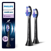 Gevoelige vervangbare borstelkoppen - Philips - S2 Gevoelig - Set van 2 - Zwart - Verwijdert tot 10x meer plaque