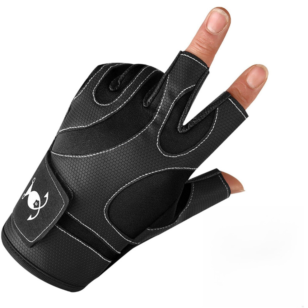 Kayak Gloves Unisex Ice Fishing Wearresistant 3 Cut Fingers Breathable Gloves With Grip Black And White Line 9323874349220