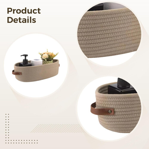 Nursery Storage Container Oval Cotton Rope Storage Baskets With Leather Handles 2Pack Bathroom Organizer 2