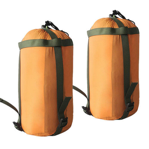 10 L Stuff Compression Sacks Nylon Sleeping Bag Storage Drawstring With Adjustable Buckles Orange 2Pack For Backpacking