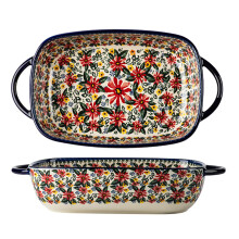 Ceramic Bakeware Casserole Dish With Handles 60 Oz Vintage Daisy Flower Pattern Oven Safe Lasagna Pan