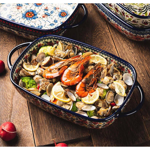 Ceramic Bakeware Casserole Dish With Handles 60 Oz Vintage Daisy Flower Pattern Oven Safe Lasagna Pan 1