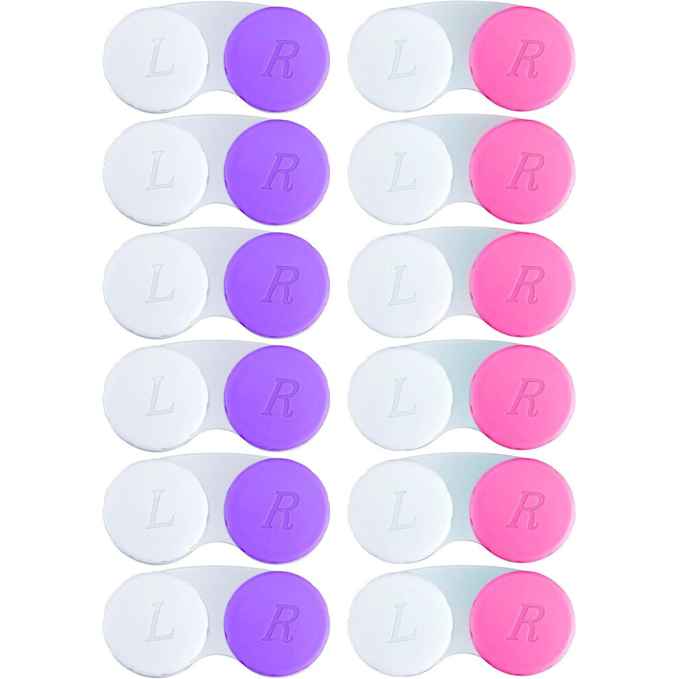 Universal Screw Top Contact Lens Case, Vibrant Colors for Mood Boosting Storage, 12PCS (Purple+White, Green+White) with Protective Leakproof Seal for