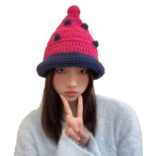 Autumn Winter Beanie Hat Girls Womens Thin Knitted-rose Red