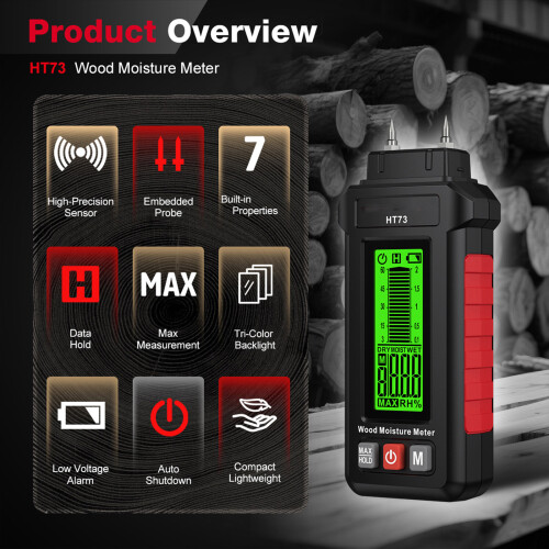 Professional Wood Moisture Meter Portable LCD Display No Battery 1