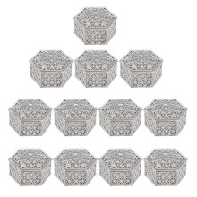 12Pcs Plastic Favors Boxes with Lid Wedding Candy-Silver