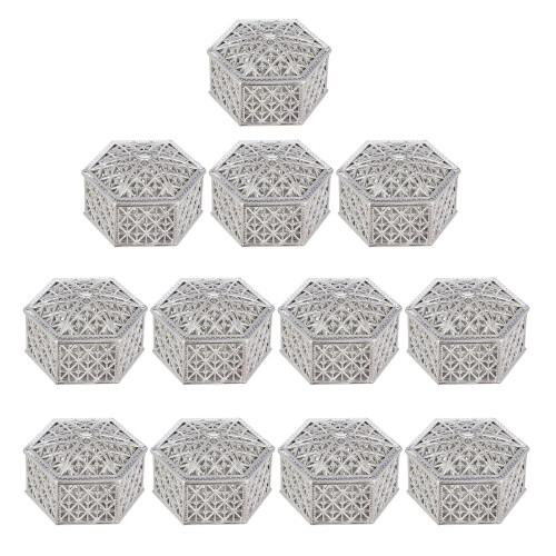 12Pcs Plastic Favors Boxes with Lid Wedding Candy-Silver