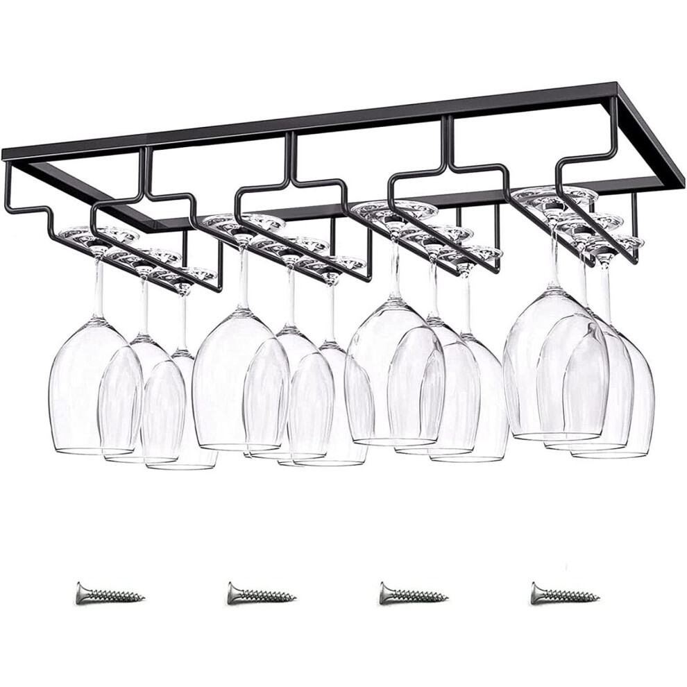 Sleek Under Cabinet Stemware Rack, High-Quality Iron Wine Glass Holder For Space-Efficient Storage (Black) 9155353378380
