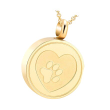 Stainless Steel Pet Paws Print Memorial Necklace Lockets-Gold