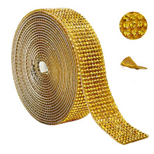 5Yard zelfklevende strasslint 13 mm- Goudkleurig gespoten 6 rij