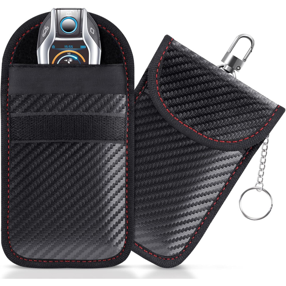 Carbon Fiber Texture Faraday Key Fob Protector, Mini Size Lightweight And Compact, Emf Emp Blocking, Waterproof And Tear-Resistant, Unique Keychain Pu 9198585578807