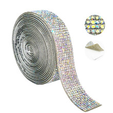 5yds zelfklevend fonkelend strasslint voor- AB kleur 6 rij diamo