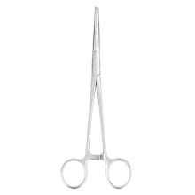 Pinça hemostática com lâminas curvas, construção durável, mecanismo de travamento e corpo em aço inoxidável fácil de limpar, mandíbulas