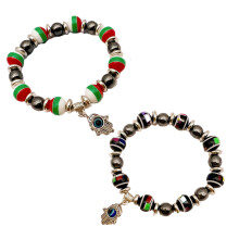 Beaded Charm Bracelet Featuring Good Luck Symbol, Adjustable Size Stretch Elastic Bracelet Hamsa Hand Charm, Protection Bracelet Evil Eye Design Skin-