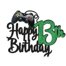 Decoração de Bolo para Aniversário de 13 Anos com Glitter - Pacote com 1 Unidade - Tema de Jogo - Escolha o Jogo "Cheers to 13 Years" (Saúde aos