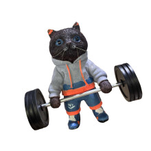Fitness Cats Figurine Sculpture Modern Offices Home Decors-Gray