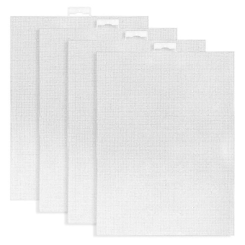 4 PCS 14 Count Plastic Mesh Canvas Sheets for Embroidery, White Plastic Needlepoint Canvas (8 X 11