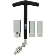 Articulated spark plug wrench 3 sockets for gasoline vehicles: 14/16/21mm - AEG - anti-slip - square drive and sockets 3/8"