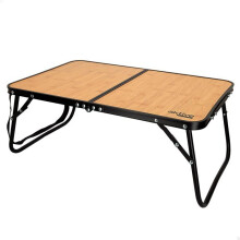 Tavolino pieghevole - AKTIVE - 60x40x25 cm - Effetto bambù - Struttura in alluminio - Supporta 20 kg - Chiusura di sicurezza