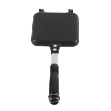 Grelha com cabo ergonômico de baquelite, design anti-queimadura, frigideira dupla face com ampla aplicação, multiuso para sanduíches, waffles,