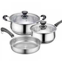 Induction Pots and Pans Set, 3-Ply Base Stainless Steel Cookware with Glass Cover, Frying Pan Soup Pot Milk Pot for Oven and Induction Use, Cool to To