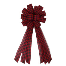 Elegant Christmas Tree Topper Bow, Large Red and Black Buffalo Plaid Decoration for Indoor Outdoor Holiday Celebrations, Classic Plaid Fabric Adorns Y