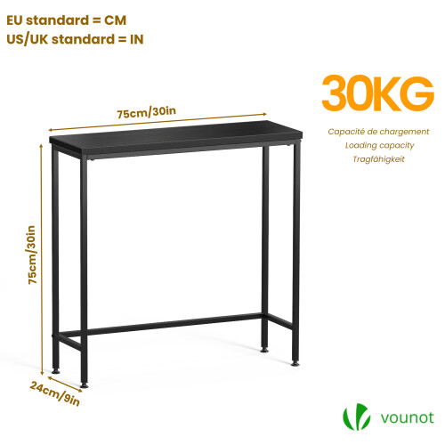 VOUNOT Slim Console Table, Metal Frame Entryway Table, 75x24x75 cm, Black 1