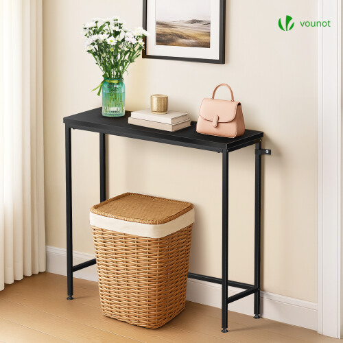 VOUNOT Slim Console Table, Metal Frame Entryway Table, 75x24x75 cm, Black 2
