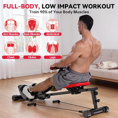 Hydraulic Rowing Machine Black-Orange with LCD Display 2