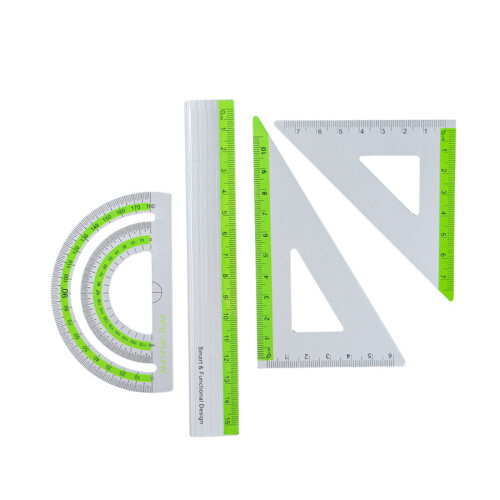 4 Piece Aluminum Ruler Set With Precise Marking Strong-Green
