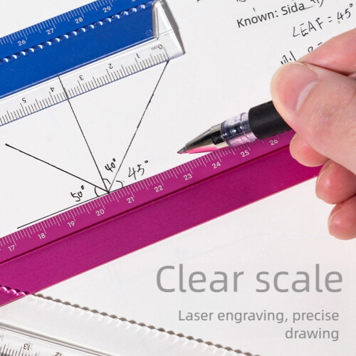 Safety Edges Foldable Ruler Aluminum Alloy Frame Accurate-Pink 1