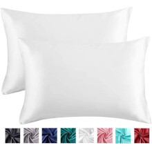 Taies d'oreiller en satin, lot de 2, format Queen (51 x 76 cm), douces et lisses, anti-rides, fermeture portefeuille pour un meilleur sommeil et des