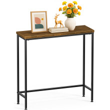 VOUNOT Slim Console Table, Metal Frame Entryway Table, 75x24x75 cm, Brown