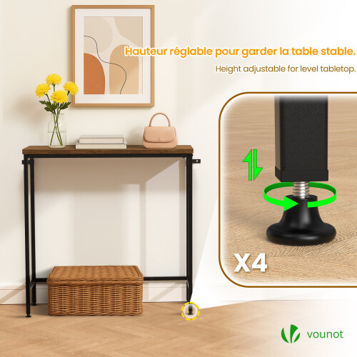 VOUNOT Slim Console Table, Metal Frame Entryway Table, 75x24x75 cm, Brown 2