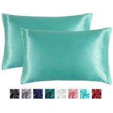 Lot de 2 taies d'oreiller en satin Queen Size, 51 x 76 cm, avec fermeture portefeuille, toucher soyeux pour un sommeil et des soins capillaires