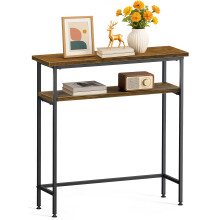 VOUNOT Narrow Console Table, 2-Tier Metal Frame Entryway Table 80x24x80cm, Brown